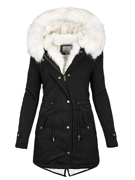 Heidi-Mode | Damenjacken mit Reißverschluss Taschen Pelzkragen Kapuze Thermo Fleece Jacke