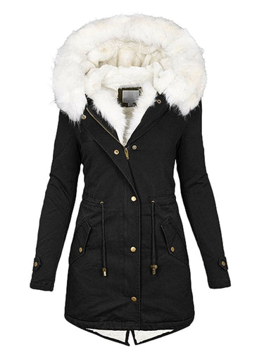Heidi-Mode | Damenjacken mit Reißverschluss Taschen Pelzkragen Kapuze Thermo Fleece Jacke