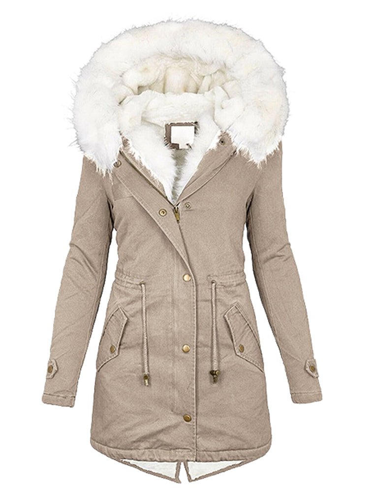 Heidi-Mode | Damenjacken mit Reißverschluss Taschen Pelzkragen Kapuze Thermo Fleece Jacke