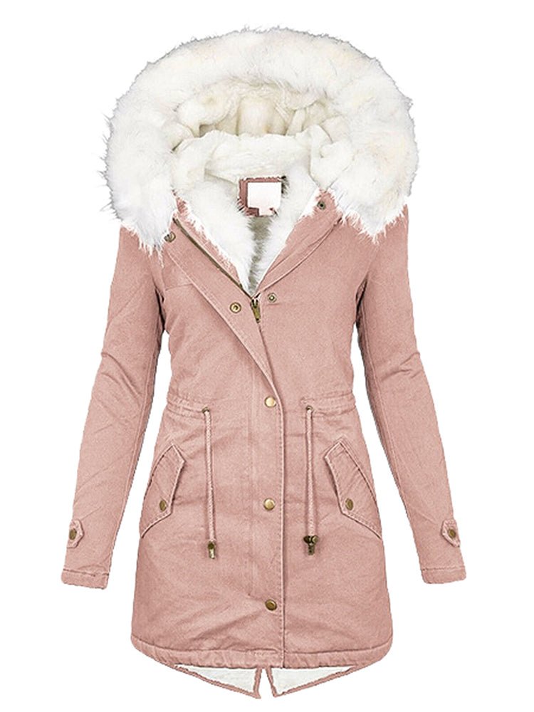 Heidi-Mode | Damenjacken mit Reißverschluss Taschen Pelzkragen Kapuze Thermo Fleece Jacke