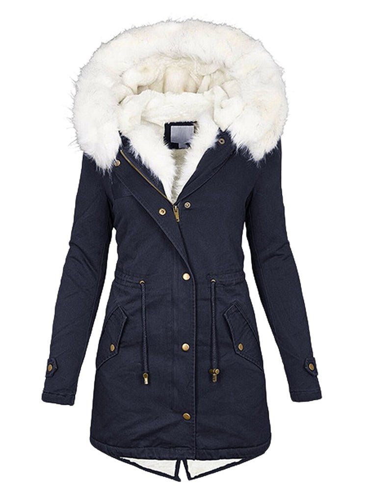 Heidi-Mode | Damenjacken mit Reißverschluss Taschen Pelzkragen Kapuze Thermo Fleece Jacke