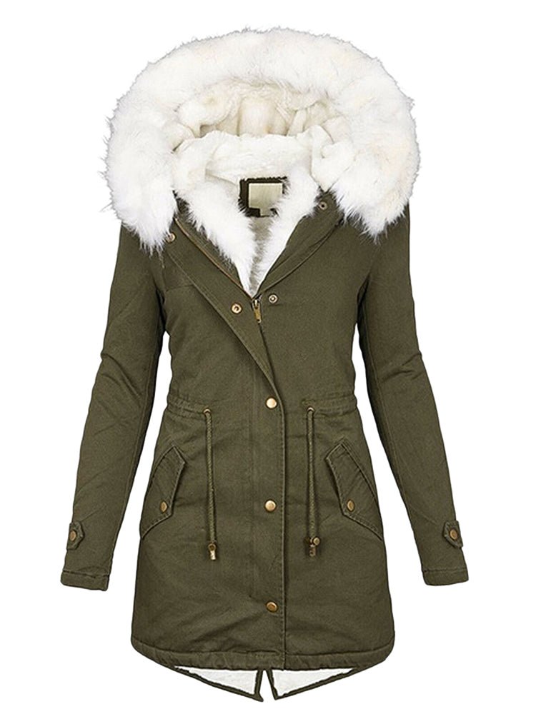 Heidi-Mode | Damenjacken mit Reißverschluss Taschen Pelzkragen Kapuze Thermo Fleece Jacke