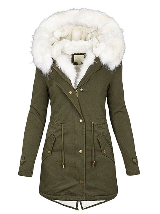 Heidi-Mode | Damenjacken mit Reißverschluss Taschen Pelzkragen Kapuze Thermo Fleece Jacke