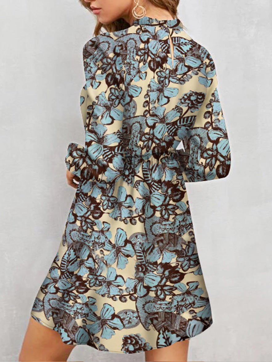 Heidi-Mode | Damenkleider Blütenprint Langarm Mini Kleid
