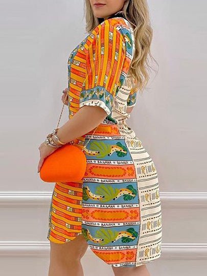 Heidi-Mode | Damen Kleider Obstdruck Kurzarm Schlitz Kleid
