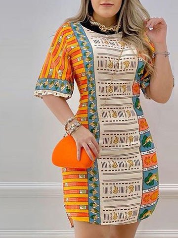 Heidi-Mode | Damen Kleider Obstdruck Kurzarm Schlitz Kleid