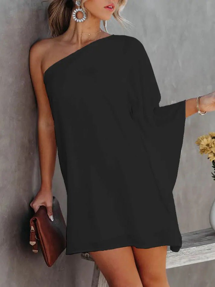 Heidi-Mode | Frauen Kleider Gradient Ein Schulter Lässig Kleid