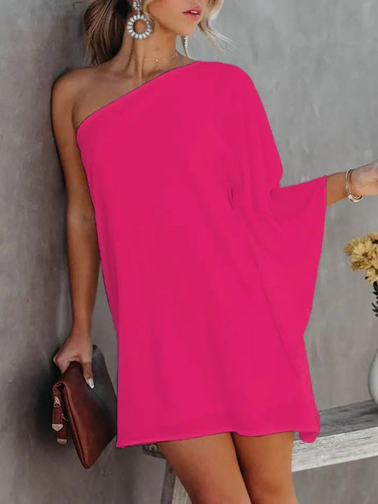 Heidi-Mode | Frauen Kleider Gradient Ein Schulter Lässig Kleid