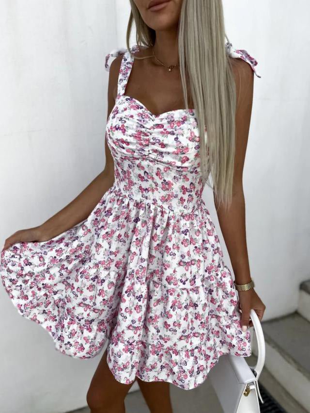Heidi-Mode | Damen Kleider Halter Blumen Schnürung Offener Rücken Kleid