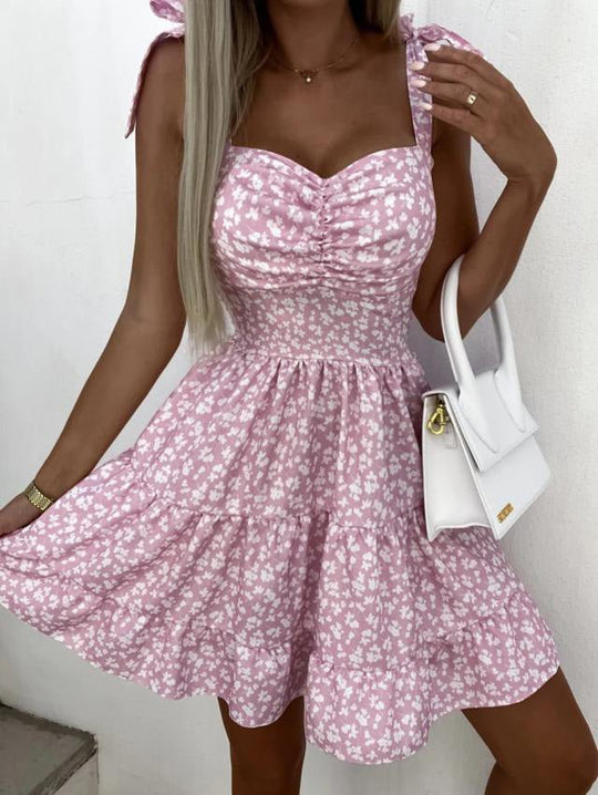 Heidi-Mode | Damen Kleider Halter Blumen Schnürung Offener Rücken Kleid