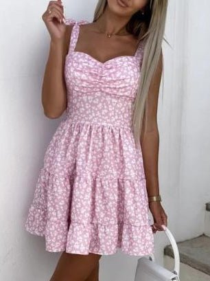 Heidi-Mode | Damen Kleider Halter Blumen Schnürung Offener Rücken Kleid