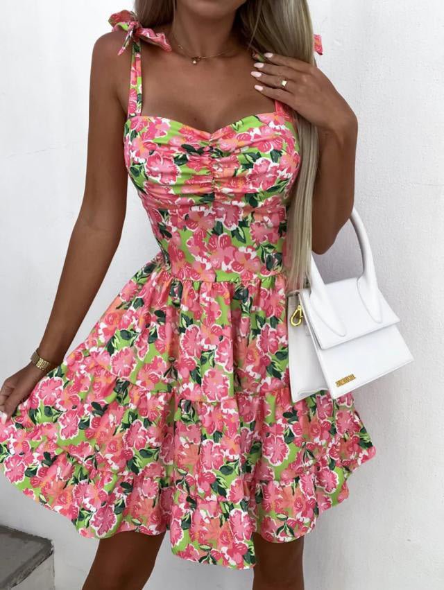 Heidi-Mode | Damen Kleider Halter Blumen Schnürung Offener Rücken Kleid