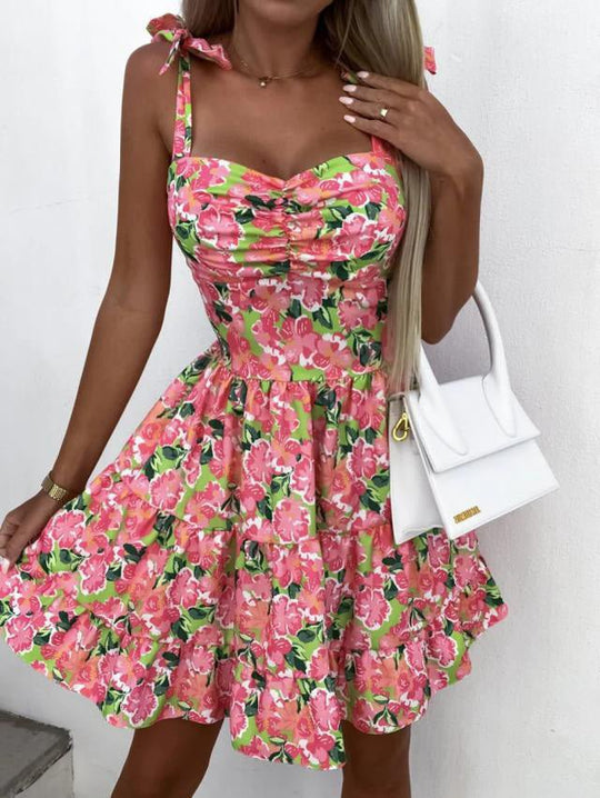 Heidi-Mode | Damen Kleider Halter Blumen Schnürung Offener Rücken Kleid