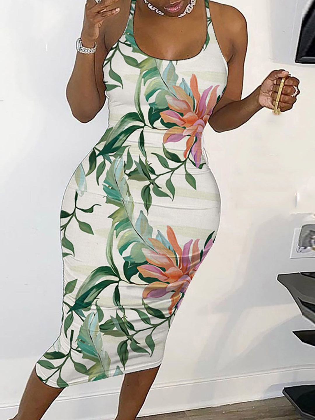 Heidi-Mode | Frauen Kleider Neckholder Print Offene Rücke Schmale Kleid