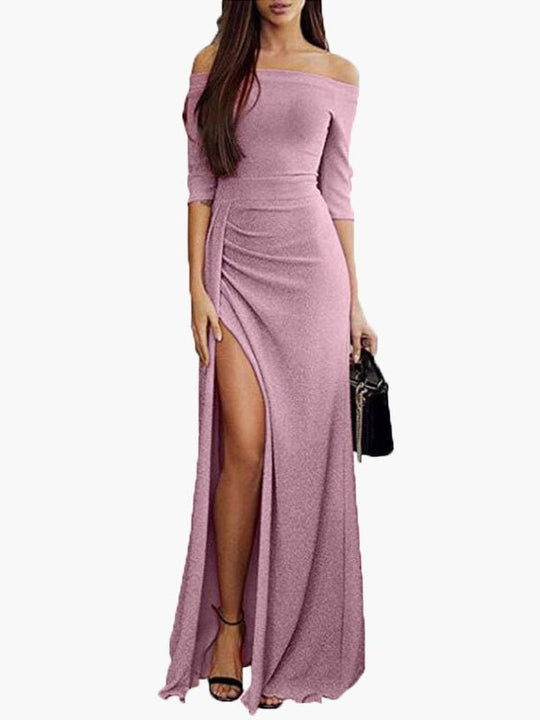 Heidi-Mode | Frauen Kleider Off Shoulder Mid Sleeve Schlitz Kleid