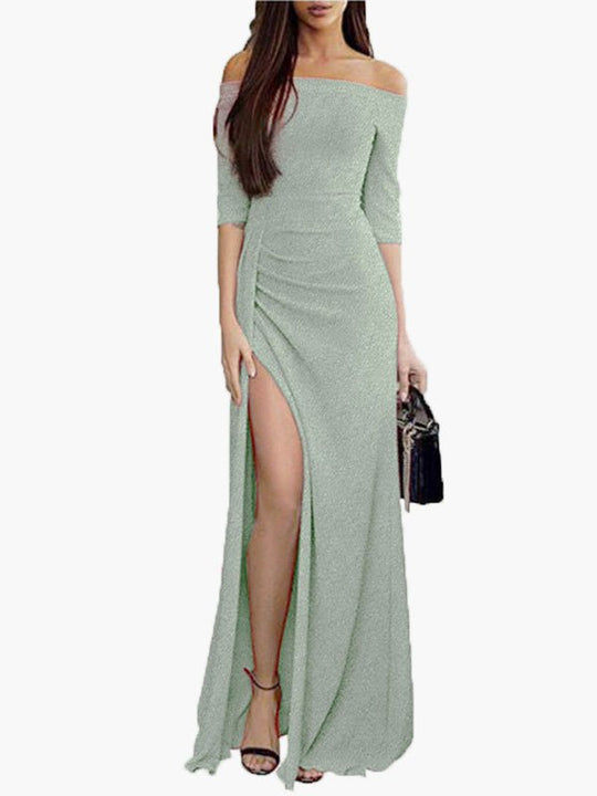 Heidi-Mode | Frauen Kleider Off Shoulder Mid Sleeve Schlitz Kleid