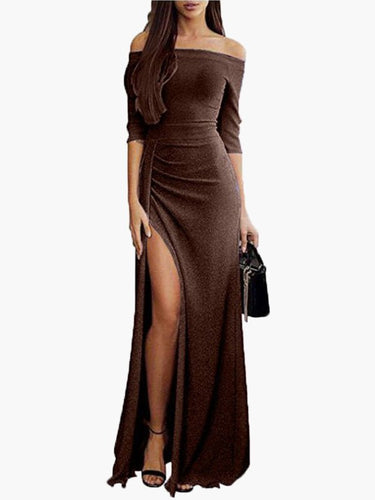 Heidi-Mode | Frauen Kleider Off Shoulder Mid Sleeve Schlitz Kleid