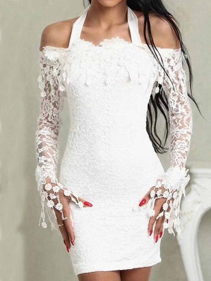 Heidi-Mode | Damen Kleider Ein Schulter Spitzen Langarm Kleid