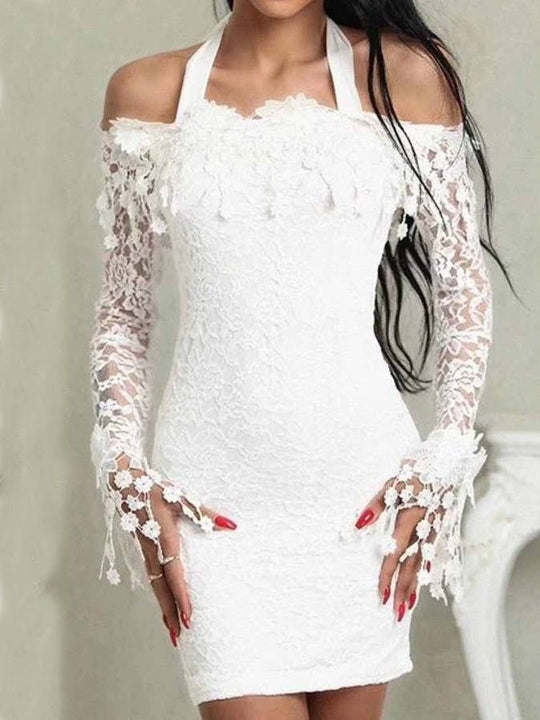 Heidi-Mode | Damen Kleider Ein Schulter Spitzen Langarm Kleid