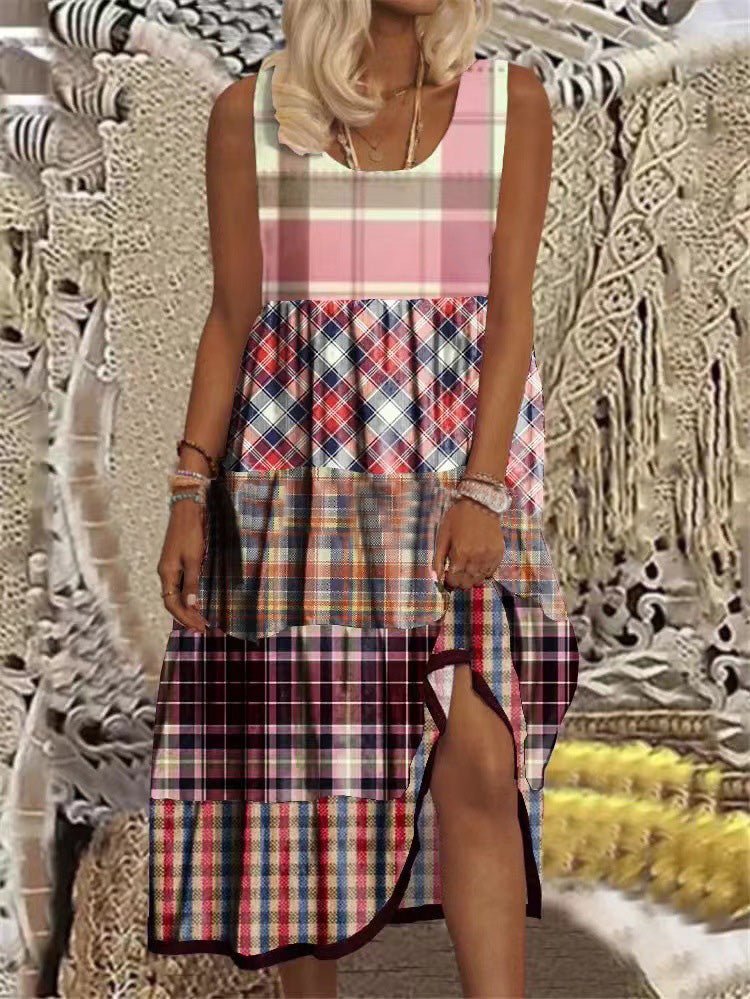 Heidi-Mode | Damen Kleider Print Rundhals Ärmellos Kleid