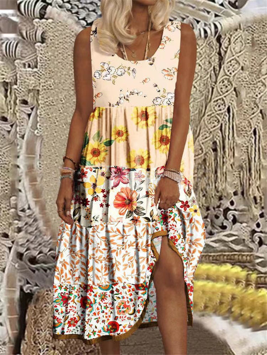 Heidi-Mode | Damen Kleider Print Rundhals Ärmellos Kleid