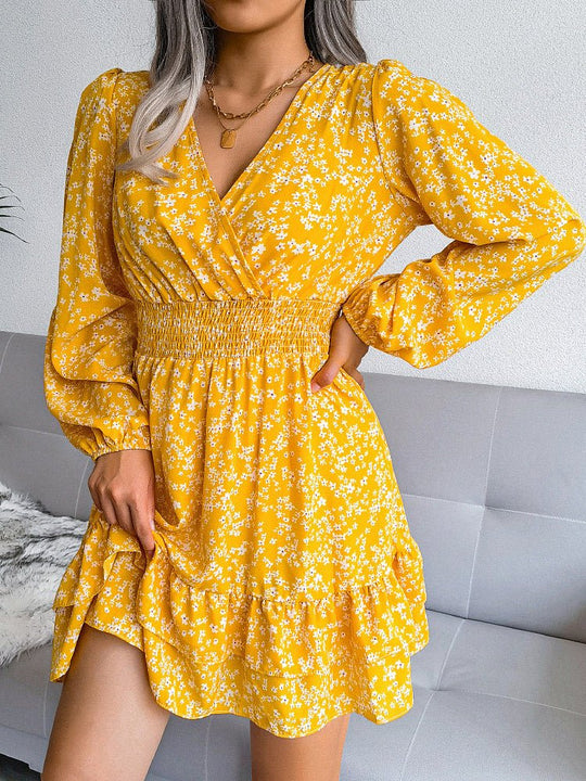 Heidi-Mode | Damen Kleider Sexy Bedrucktes Chiffon Elastischer Bund Mini Kleid