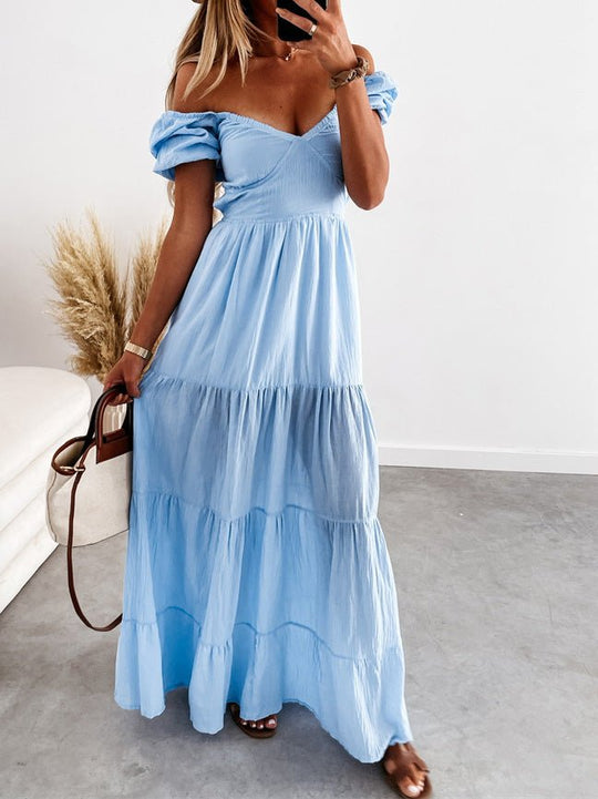 Heidi-Mode | Frauen Kleider Kurze Ärmel Off Shoulder Träger Kleid