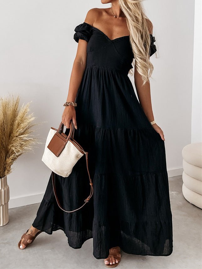 Heidi-Mode | Frauen Kleider Kurze Ärmel Off Shoulder Träger Kleid