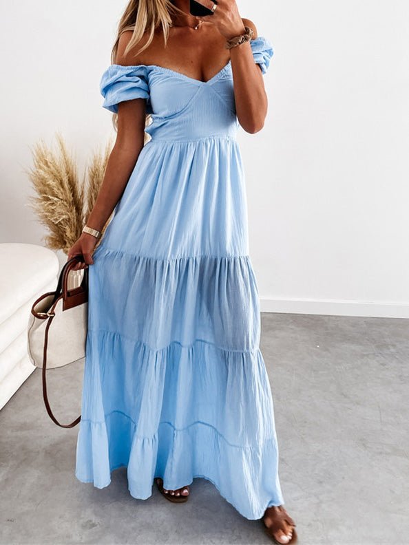 Heidi-Mode | Frauen Kleider Kurze Ärmel Off Shoulder Träger Kleid