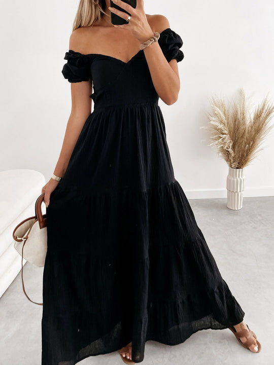 Heidi-Mode | Frauen Kleider Kurze Ärmel Off Shoulder Träger Kleid