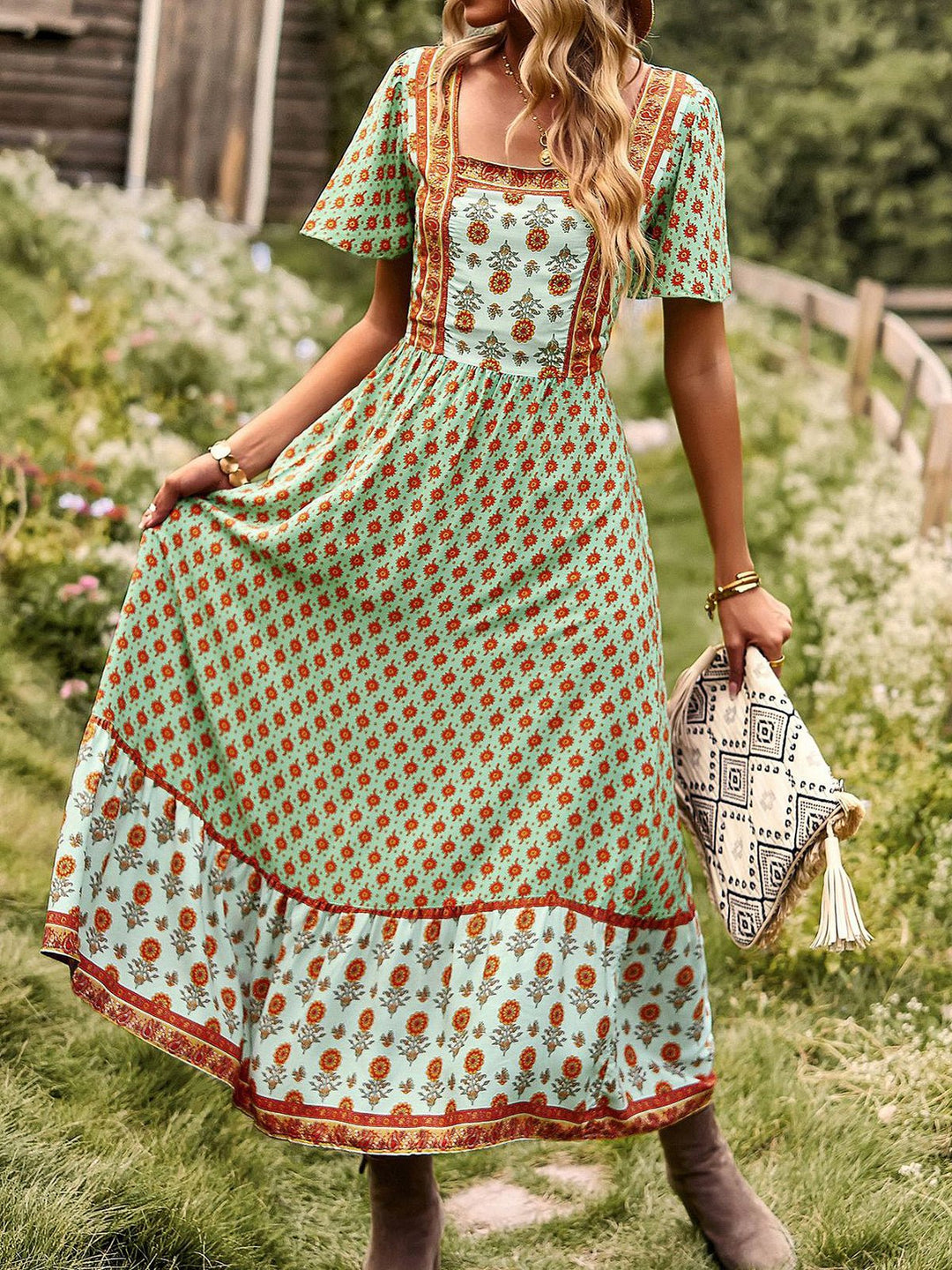 Heidi-Mode | Frauen Kleider Längerhaltende Boheme Lässig Midi Kleid