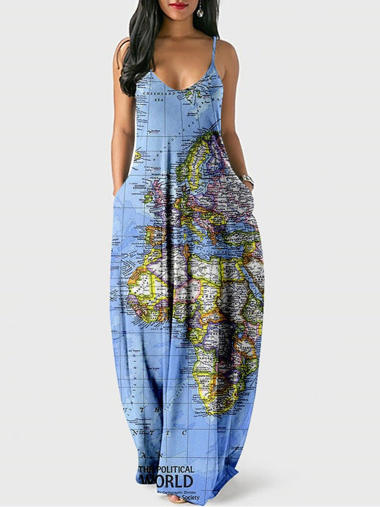 Heidi-Mode | Damen Kleider Sling Kurz Print Tasche Kleid