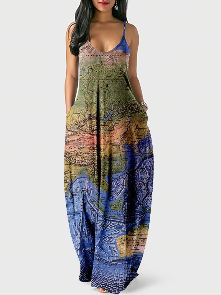 Heidi-Mode | Damen Kleider Sling Kurz Print Tasche Kleid