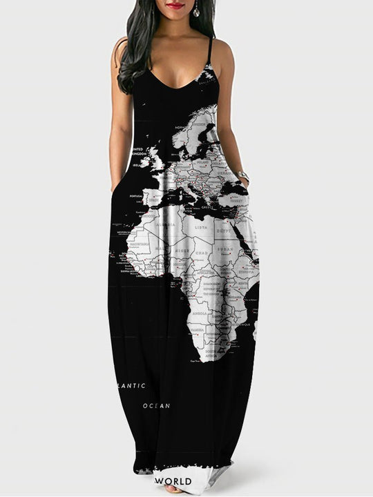 Heidi-Mode | Damen Kleider Sling Kurz Print Tasche Kleid