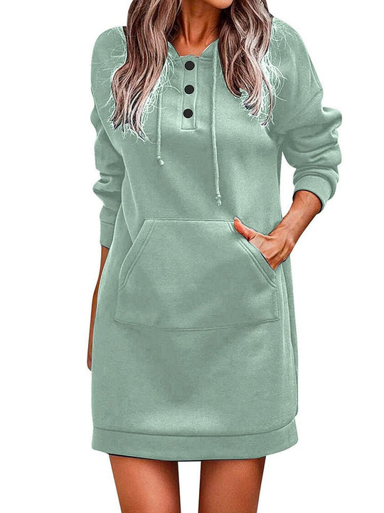 Heidi-Mode | Damen Kleider Einfarbig Strick Kapuzen Sweatshirt Mini Kleid