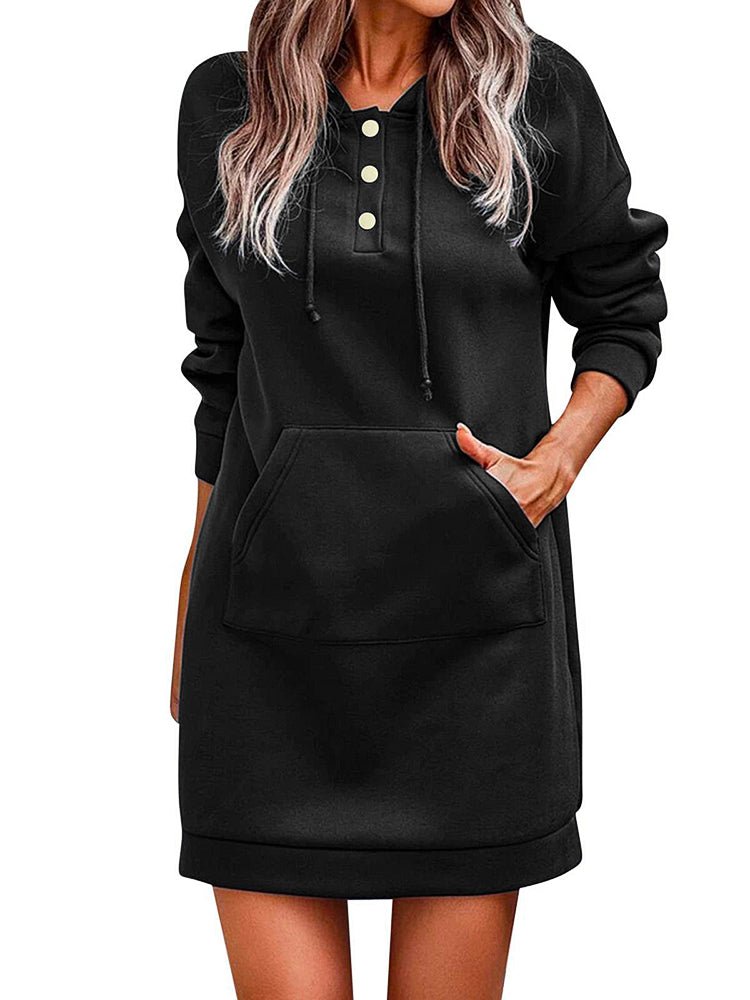 Heidi-Mode | Damen Kleider Einfarbig Strick Kapuzen Sweatshirt Mini Kleid