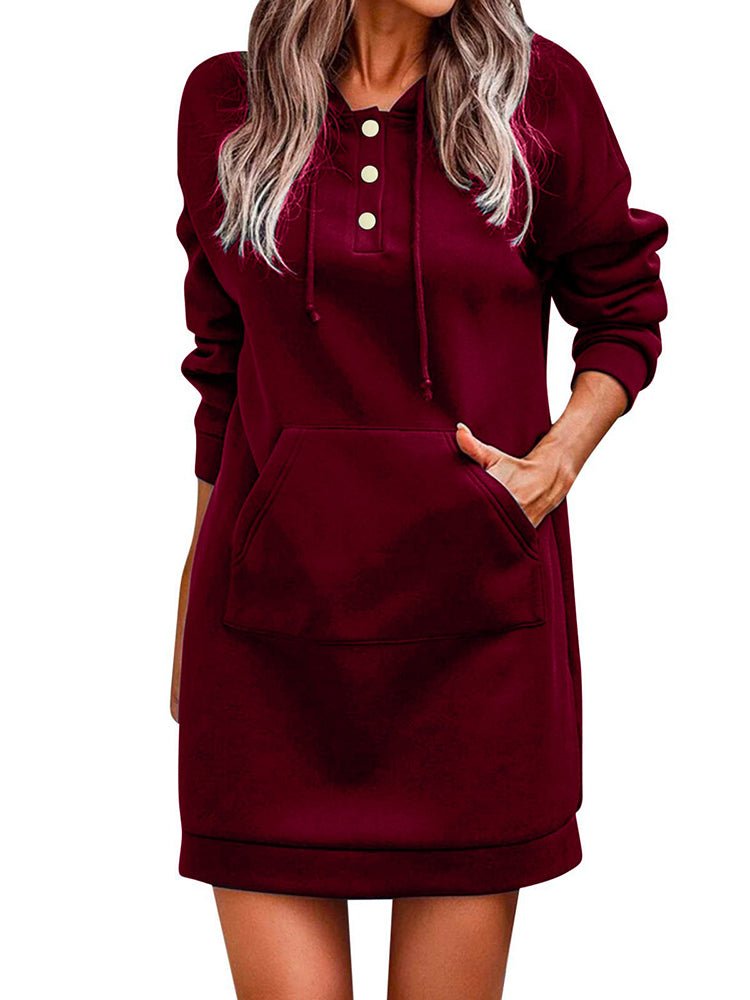 Heidi-Mode | Damen Kleider Einfarbig Strick Kapuzen Sweatshirt Mini Kleid