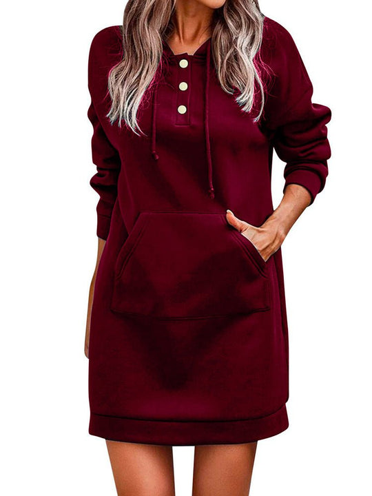 Heidi-Mode | Damen Kleider Einfarbig Strick Kapuzen Sweatshirt Mini Kleid