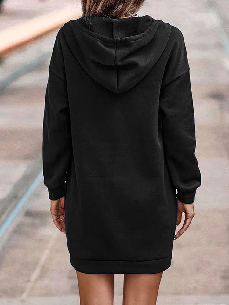 Heidi-Mode | Damen Kleider Einfarbig Strick Kapuzen Sweatshirt Mini Kleid