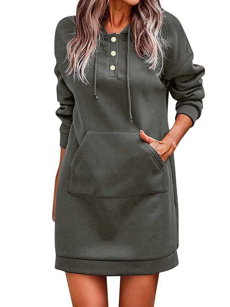 Heidi-Mode | Damen Kleider Einfarbig Strick Kapuzen Sweatshirt Mini Kleid