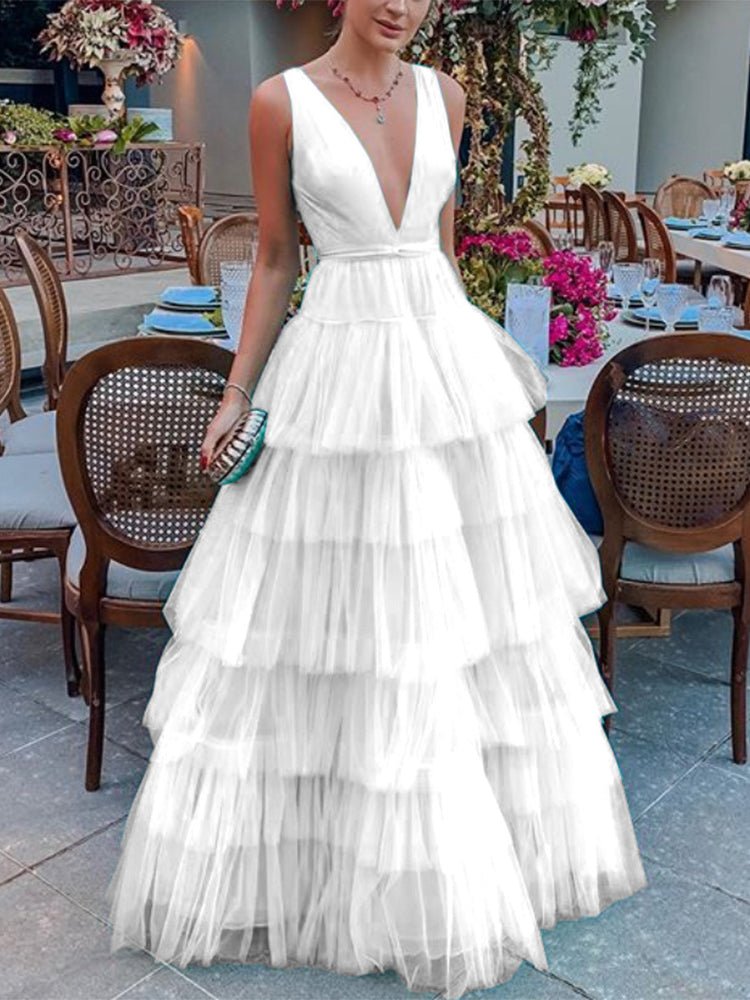 Heidi-Mode | Damenkleider V-Ausschnitt Mesh Ärmellos Torte Kleid