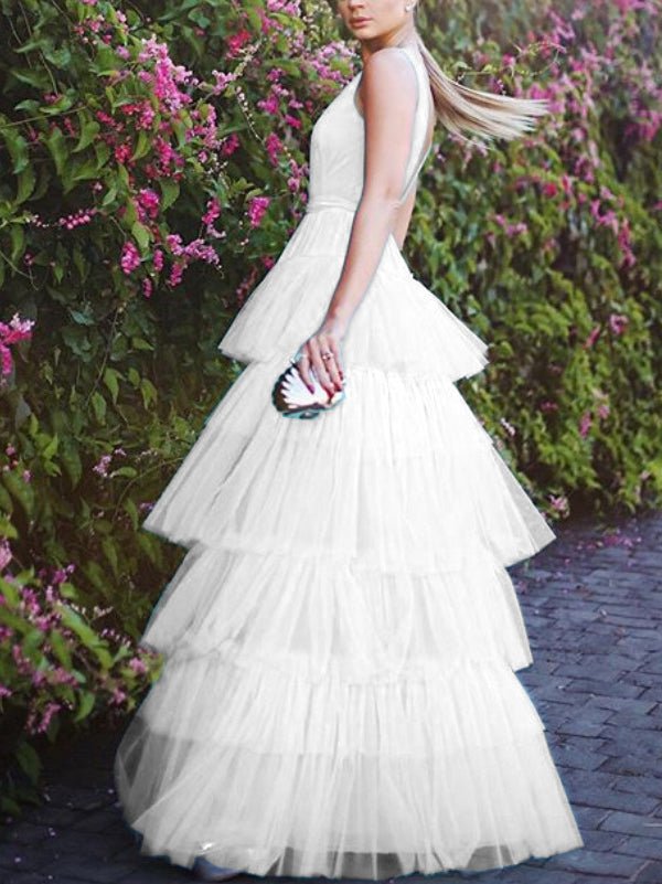 Heidi-Mode | Damenkleider V-Ausschnitt Mesh Ärmellos Torte Kleid