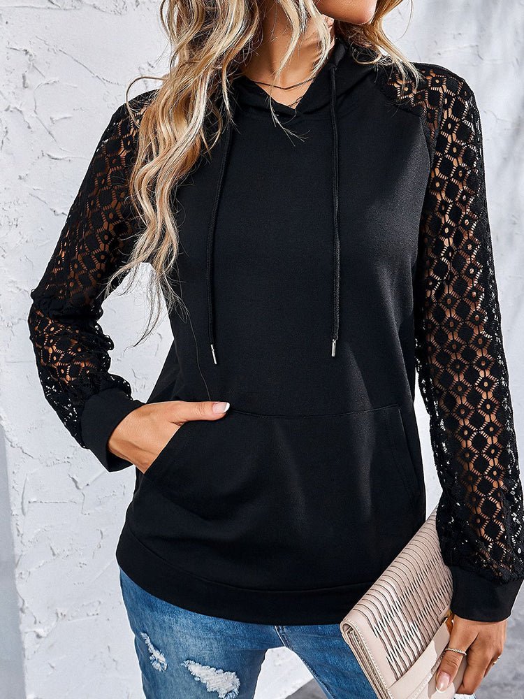 Heidi-Mode | Damen Hoodies Modischer Spitzen-Mix Pullover Hoodie