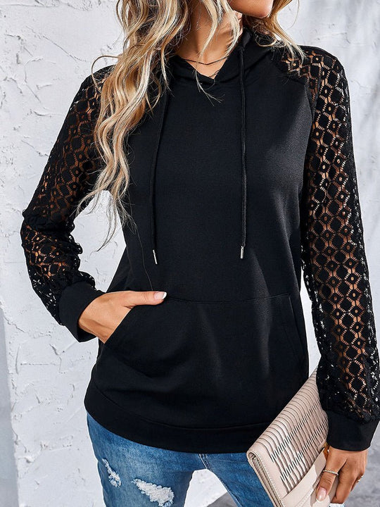 Heidi-Mode | Damen Hoodies Modischer Spitzen-Mix Pullover Hoodie