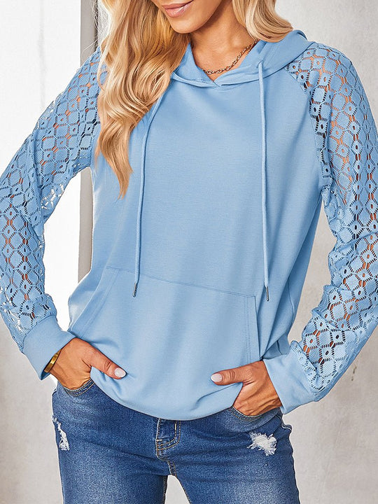 Heidi-Mode | Damen Hoodies Modischer Spitzen-Mix Pullover Hoodie