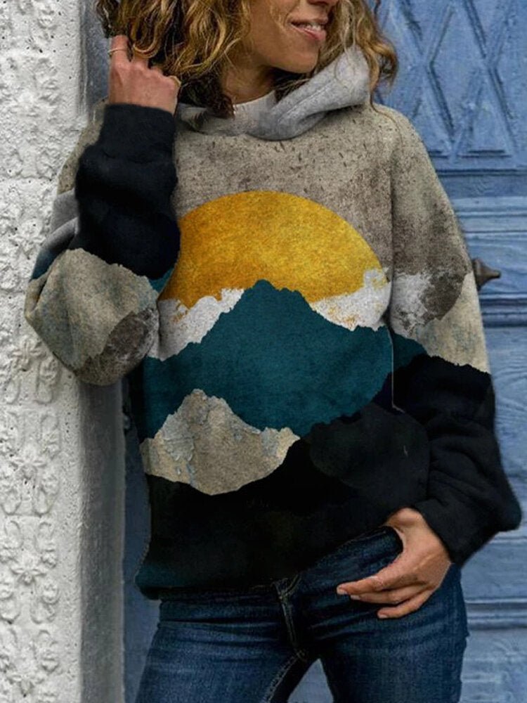 Heidi-Mode | Damen Sweatshirts Druck Landschaft Lose Lange Ärmel Sweatshirt