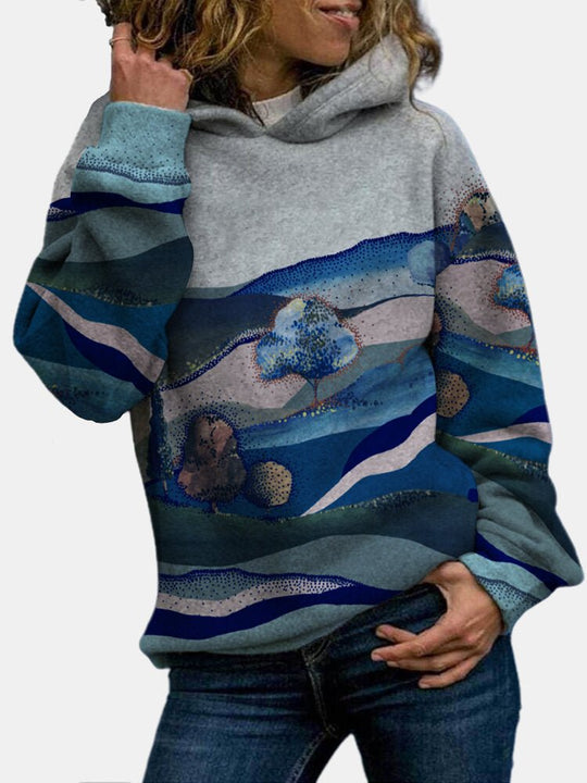 Heidi-Mode | Damen Sweatshirts Druck Landschaft Lose Lange Ärmel Sweatshirt