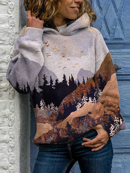 Heidi-Mode | Damen Sweatshirts Druck Landschaft Lose Lange Ärmel Sweatshirt