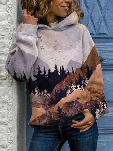 Heidi-Mode | Damen Sweatshirts Druck Landschaft Lose Lange Ärmel Sweatshirt