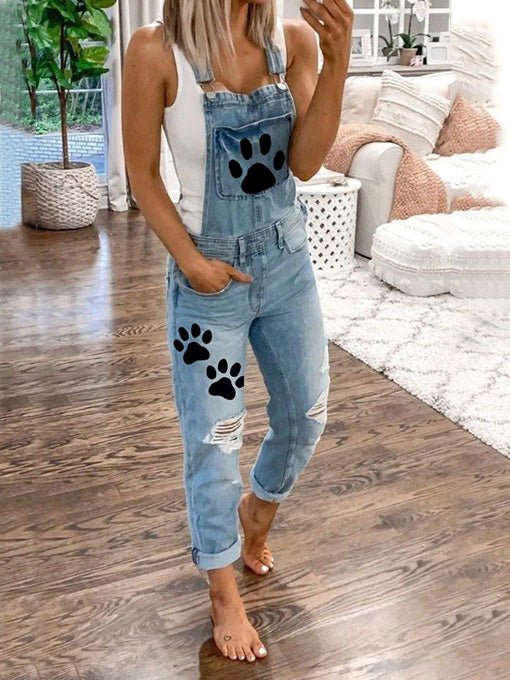 Heidi-Mode | Damen Jumpsuits Tier Potwäsche Niet Denim Jumpsuit